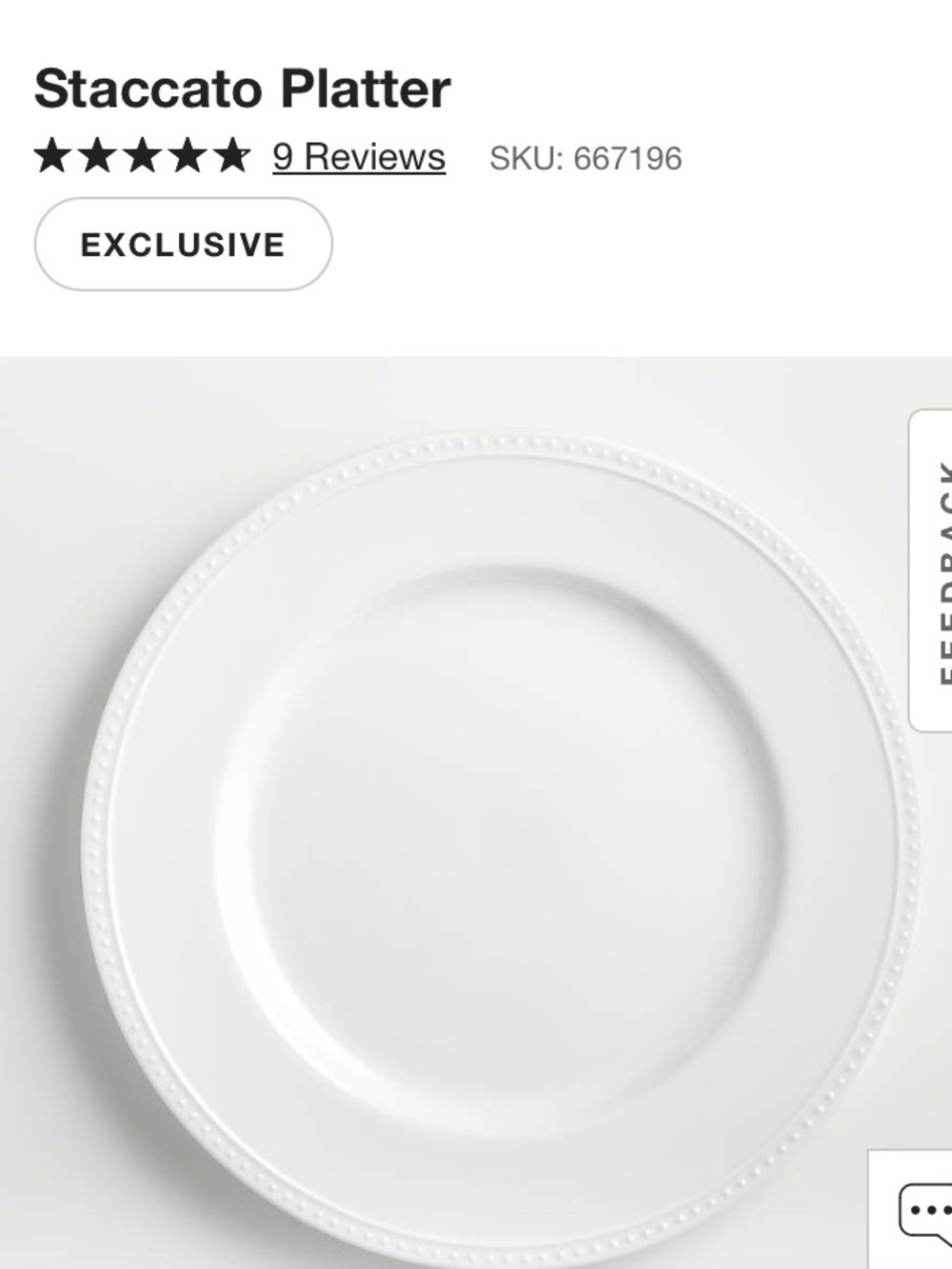 Crate&Barrel Staccato White 12” Round Chop Plate with Beaded Rim (DISCONTINUED)
